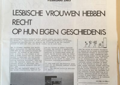Voorpagina van tijdschrift Pension Parkzicht, met artikel over het Utrechts Lesbisch Archief, februari 1983