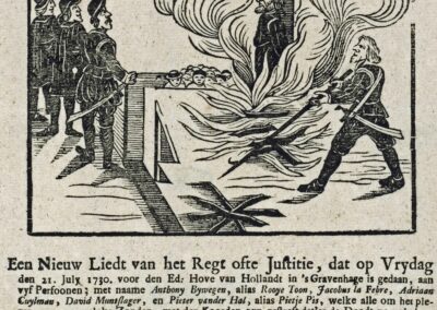 Vliegend blaadje (fragment) uitgebracht bij de executie van vijf sodomieten in Den Haag, 21 juli 1730.