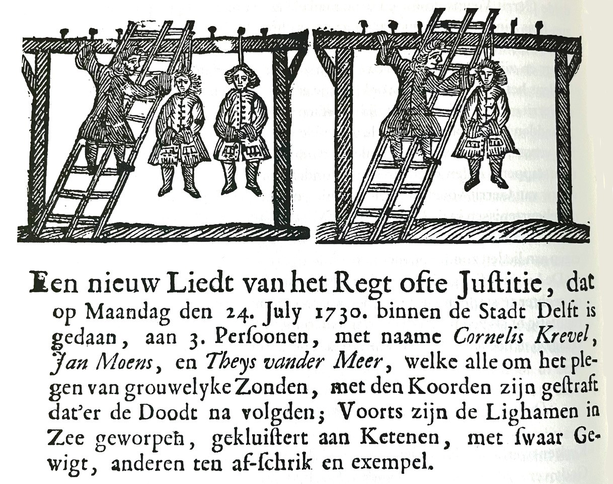 Vliegend blaadje (fragment) uitgebracht bij de executie van drie sodomieten in Delft, 24 juli 1730.